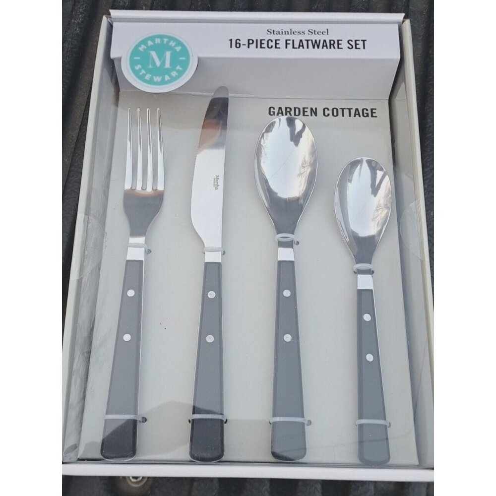 Martha Stewart 16-Piece Stainless Steel Flatware Set Garden Cottage Dishwasher S